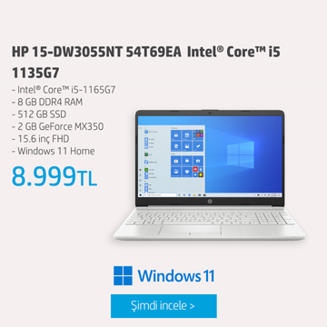 HP 15-DW3055NT Intel Core i5-1135G7 8GB RAM 512GB SSD 2GB GeForce MX350 15.6 inç FHD Windows 11 Home Gümüş 54T69EA
