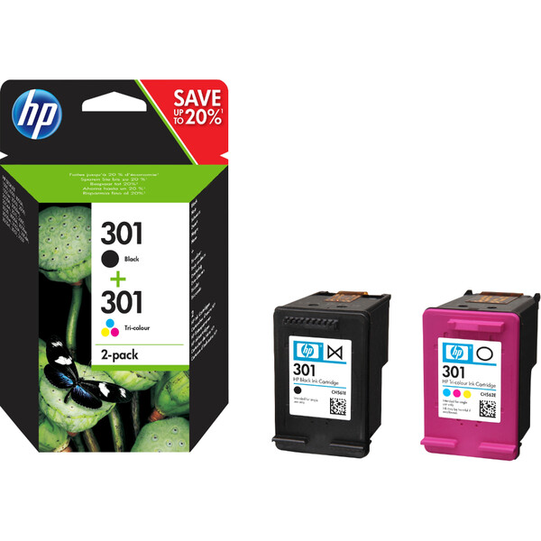 Orijinal HP 301 Mürekkep Kartuşu Siyah/Üç Renkli 2'li Paket N9J72AE