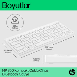 HP 350 Kompakt Multi-Device Bluetooth Klavye Beyaz 692T0AA - Thumbnail