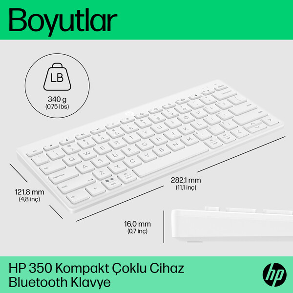 HP 350 Kompakt Multi-Device Bluetooth Klavye Beyaz 692T0AA