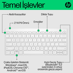 HP 350 Kompakt Multi-Device Bluetooth Klavye Beyaz 692T0AA - Thumbnail