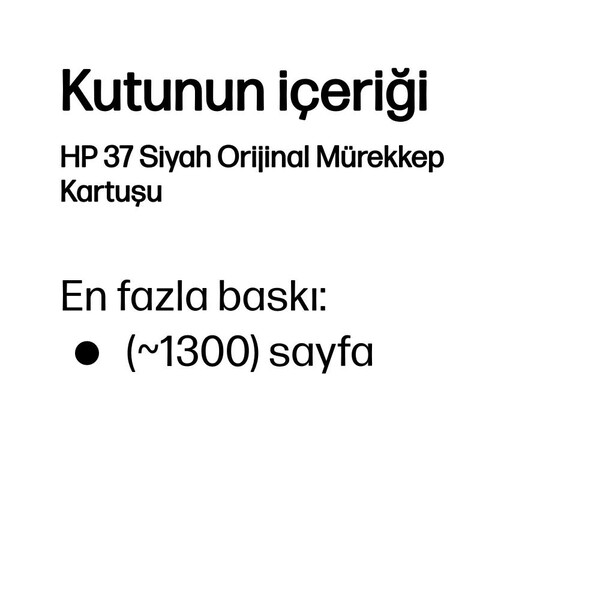 Orijinal HP 37 Siyah Mürekkep Kartuşu 7FP45AE