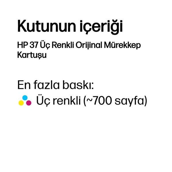 Orijinal HP 37 Üç Renkli Mürekkep Kartuşu 7FP44AE