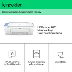 HP DeskJet 2878 Fotokopi + Tarayıcı + Wi-Fi Renkli Mürekkep Püskürtmeli Yazıcı 70S63C - Thumbnail