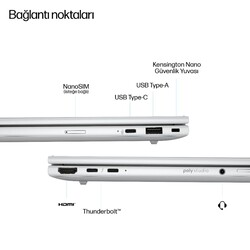 HP Elitebook Laptop 8 G1i Intel Core Ultra 7 258V 32GB RAM 1TB SSD Intel Arc Graphics 14 inç WUXGA Windows 11 Pro Gümüş D30NJET - Thumbnail