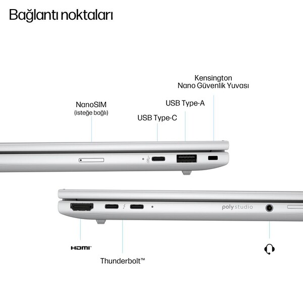 HP EliteBook Laptop 8 G1i Intel Core Ultra 7 255U 32GB RAM 512GB SSD Intel Graphics 14 inç WUXGA Windows 11 Pro Gümüş CS7R0ET