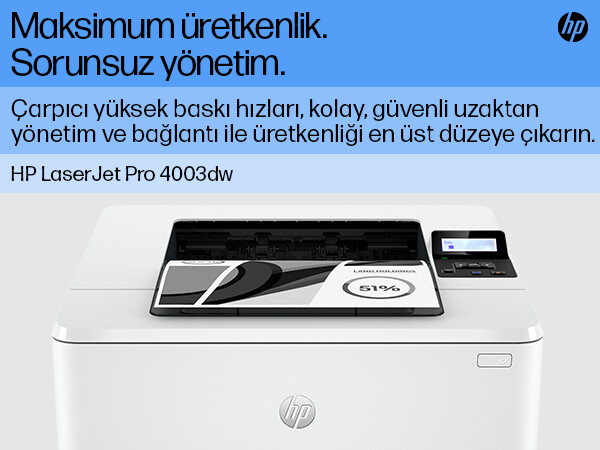 HP LaserJet Pro 4003DW Çift Taraflı Baskı Wi-Fi Lazer Yazıcı Beyaz 2Z610A