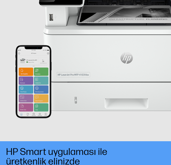 HP LaserJet Pro MFP 4103fdw Çift Taraflı Baskı Fotokopi Tarama Wi-Fi Lazer Yazıcı Beyaz 2Z629A