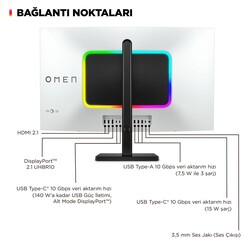 HP OMEN Transcend 31.5 inç 4K UHD QD-OLED 240Hz 0.03ms Oyuncu Monitörü 9R181E9 - Thumbnail