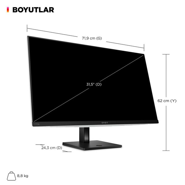 HP OMEN Transcend 31.5 inç 4K UHD QD-OLED 240Hz 0.03ms Oyuncu Monitörü 9R181E9