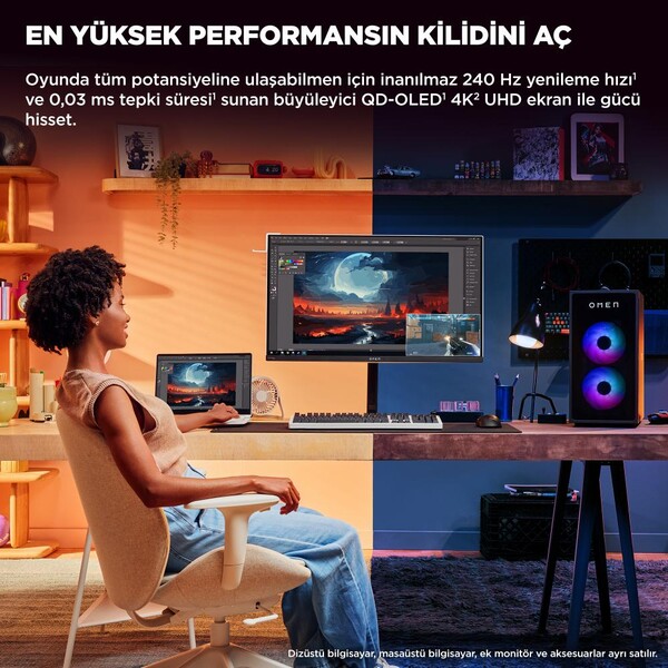 HP OMEN Transcend 31.5 inç 4K UHD QD-OLED 240Hz 0.03ms Oyuncu Monitörü 9R181E9