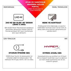 HP OMEN Transcend 31.5 inç 4K UHD QD-OLED 240Hz 0.03ms Oyuncu Monitörü 9R181E9 - Thumbnail