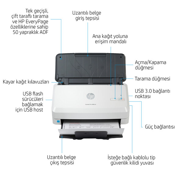 HP ScanJet Pro 3000 S4 Yaprak Beslemeli Tarayıcı 6FW07A - 10
