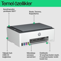 HP Smart Tank 589 Wi-Fi + Tarayıcı + Fotokopi Renkli Mürekkep Püskürtmeli Yazıcı 4A8D9A - Thumbnail (4)