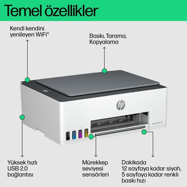 HP Smart Tank 589 Wi-Fi + Tarayıcı + Fotokopi Renkli Mürekkep Püskürtmeli Yazıcı 4A8D9A