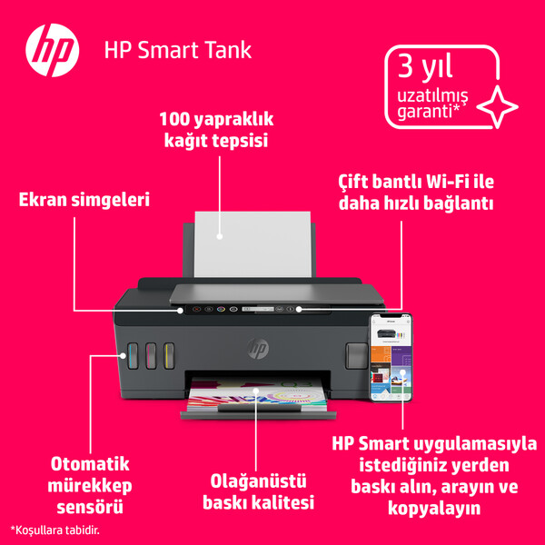 HP Smart Tank 515 Fotokopi Tarayıcı Wi - Fi Mürekkep Püskürtmeli Tanklı Yazıcı 1TJ09A