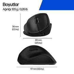 HP Tilt 720M 6000 DPI Bluetooth Ergonomik Kablosuz Mouse Siyah BH0Z4AA - Thumbnail (4)