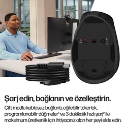 HP Tilt 720M 6000 DPI Bluetooth Ergonomik Kablosuz Mouse Siyah BH0Z4AA - Thumbnail