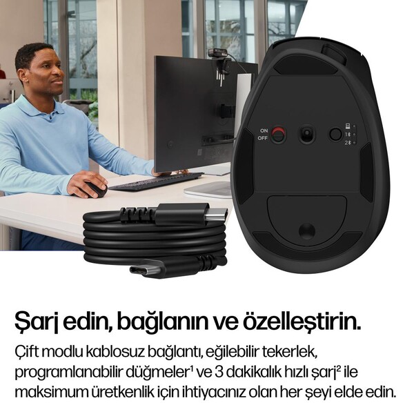 HP Tilt 720M 6000 DPI Bluetooth Ergonomik Kablosuz Mouse Siyah BH0Z4AA