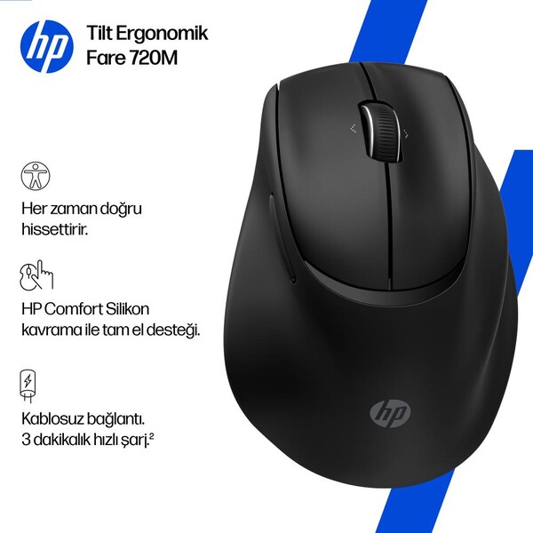 HP Tilt 720M 6000 DPI Bluetooth Ergonomik Kablosuz Mouse Siyah BH0Z4AA