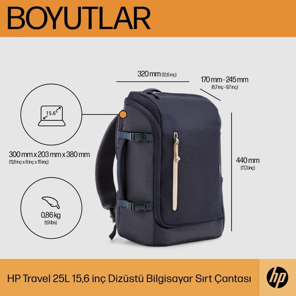 HP Travel 25 Litre 15.6 inç Sırt Çantası Demir Grisi 6B8U4AA