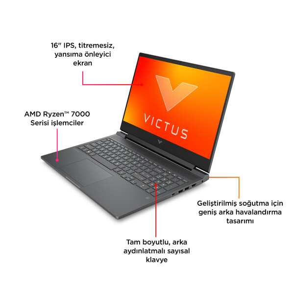 HP Victus Laptop 16 - R0001NT - Intel Core i7 - 13700H 32GB RAM NVIDIA GeForce RTX 4070 8GB 1TB SSD 16.1 inç QHD 240Hz FreeDOS Gümüş 7P6E8EA