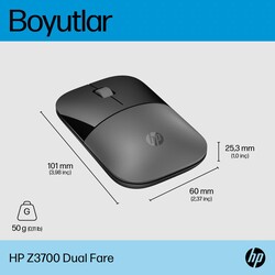 HP Z3700 Dual 1600 DPI Bluetooth ve Kablosuz Mouse Gümüş 758A9AA - Thumbnail