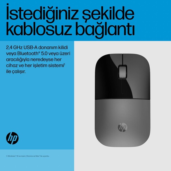 HP Z3700 Dual 1600 DPI Bluetooth ve Kablosuz Mouse Gümüş 758A9AA