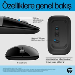 HP Z3700 Dual 1600 DPI Bluetooth ve Kablosuz Mouse Gümüş 758A9AA - Thumbnail