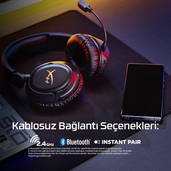 HyperX Cloud Flight 2 RGB Kablosuz Kulak Üstü Oyuncu Kulaklığı Siyah B5VC4AA