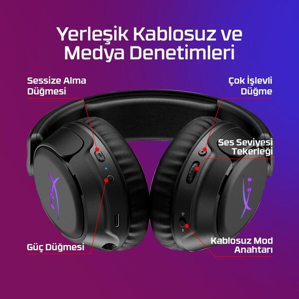 HyperX Cloud Flight 2 RGB Kablosuz Kulak Üstü Oyuncu Kulaklığı Siyah B5VC4AA