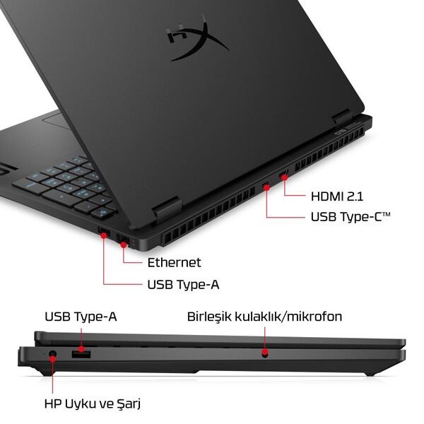 HyperX OMEN Laptop 15-GA0002NT Intel Core i7-14650HX 24GB RAM 1TB SSD 8GB NVIDIA GeForce RTX5060 15.3 inç 2K 165Hz FreeDOS Siyah D2RC3EA