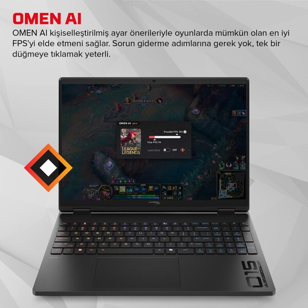 HyperX OMEN Laptop 15-GA0002NT Intel Core i7-14650HX 24GB RAM 1TB SSD 8GB NVIDIA GeForce RTX5060 15.3 inç 2K 165Hz FreeDOS Siyah D2RC3EA