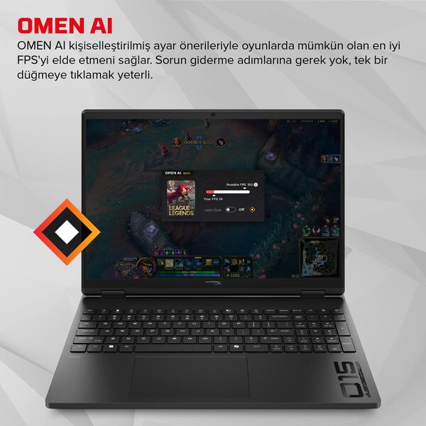 HyperX OMEN Laptop 15-GB0004NT AMD Ryzen 7 260 24GB RAM 1TB SSD 8GB NVIDIA GeForce RTX5060 15.3 inç 2K 165Hz FreeDOS Siyah D2QV9EA