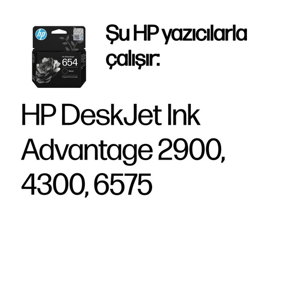 Orijinal HP 654 Siyah Mürekkep Avantajlı Kartuş 7FP39UE