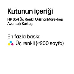 Orjinal HP 654 Üç Renkli Orijinal Mürekkep Avantajlı Kartuş 7FP38UE - Thumbnail (3)